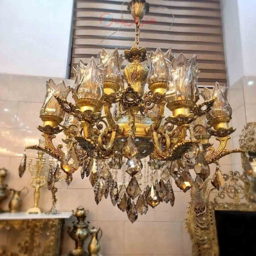 خرید، قیمت و مشخصات لوستر آلومینیومی 16 لامپ، مدل جاردوبل، آلومینیوم درجه 1 با روکش برنز، بسیار زیبا و شیک، باضمانت کیفیت | هنرظریف