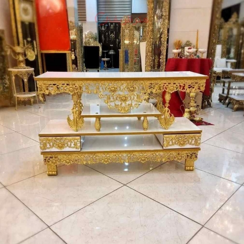 خرید، قیمت و مشخصات میز تلویزیون آلومینیومی با روکش برنز، مدل گل سرخ، بسیار زیبا و شیک، آلومینیوم درجه 1، ورق ضخیم | هنرظریف