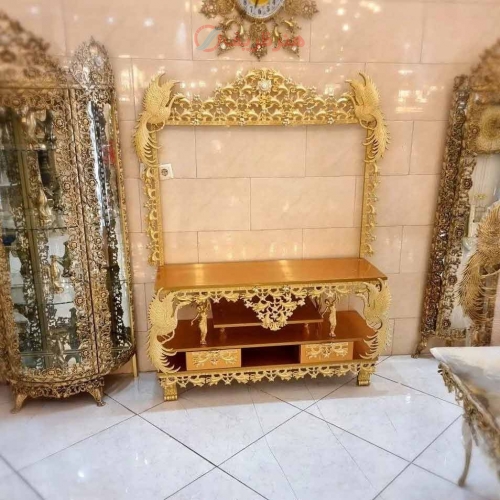 خرید، قیمت و مشخصات میز تلویزیون قاب دار روکش برنز، آلومینیوم درجه 1، ورق ضخیم، با کیفیت و ماندگار | هنرظریف