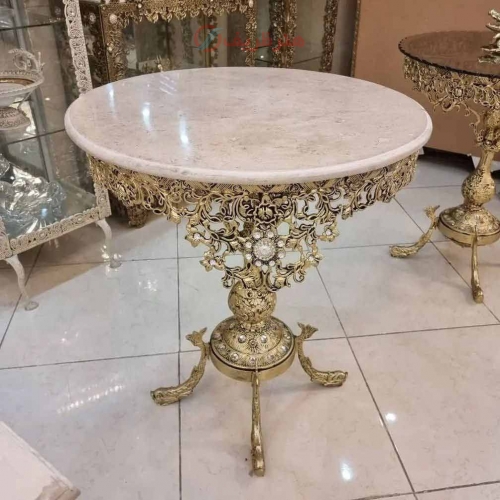 خرید، قیمت و مشخصات میز خاطره با روکش برنز، صفحه سنگ، بسیار زیبا و شیک، آلومینیوم درجه 1، ورق ضخیم، با ضمانت | هنرظریف