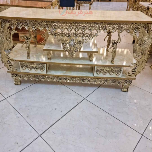 خرید، قیمت و مشخصات میز تلویزیون روکش برنز، با کیفیت بالا و ورق ضخیم، آلومینیوم درجه 1، با طراحی بسیار زیبا و چشم نواز | هنرظریف