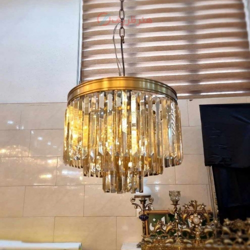 خرید، قیمت و مشخصات لوستر کریستالی 6 لامپ برنجی، بسیار زیبا و شیک، سه ردیف کریستال، برنج اصل، مناسب خاص پسندان | هنرظریف