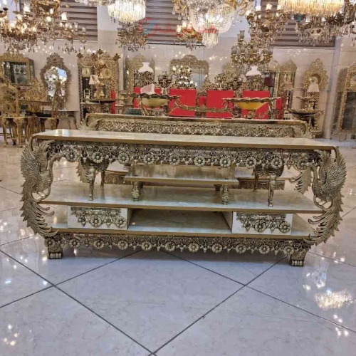 خرید، قیمت و مشخصات میز تلویزیون روکش برنز، با کیفیت بالا و ورق ضخیم، آلومینیوم درجه 1، با طراحی بسیار زیبا و چشم نواز | هنرظریف