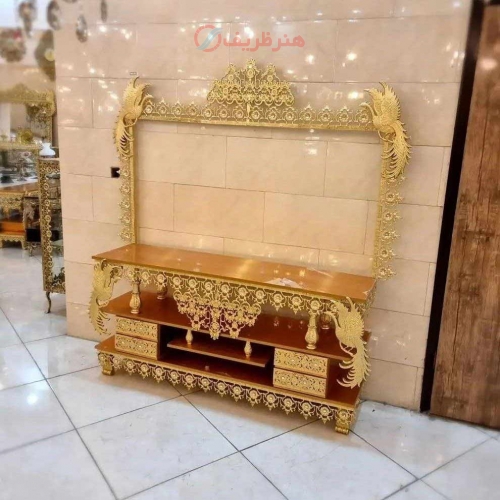 خرید، قیمت و مشخصات میز تلویزیون روکش برنز، با کیفیت بالا و ورق ضخیم، آلومینیوم درجه 1، با طراحی بسیار زیبا و چشم نواز | هنرظریف