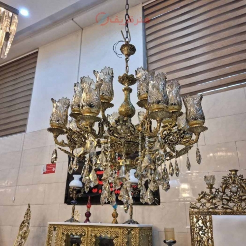خرید، قیمت و مشخصات لوستر 8 شاخه برنزی، لاله بلند، مدل دو گل، برنز درجه 1، کریستال درجه 1، باضمانت کیفیت کالا | هنرظریف