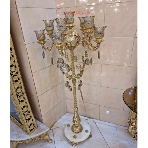 خرید، قیمت و مشخصات کنار سالنی پایه سنگی 11 شعله روکش برنز، ، آلومینیوم دجه 1، آبکاری فورتیک، با 60 ماه ضمانت کالا | هنرظریف