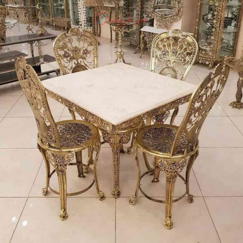 خرید، قیمت و مشخصات ناهارخوری ۴ نفره، رنگ ثابت با کیفیت عالی و روکش برنز با استحکام و ماندگاری بالا | هنرظریف