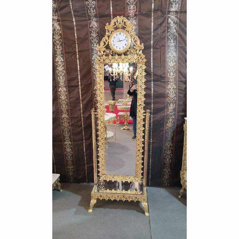 مشخصات کامل آینه قدی متحرک ساعت دار جنس آلیاژ آلومینیوم آبکاری برنج - هنرظریف