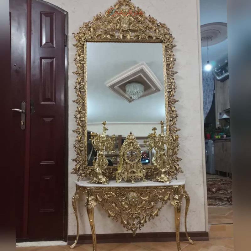 مشخصات، قیمت و خرید آینه کنسول مستطیلی، جنس آلیاژ آلومینیوم با آبکاری برنز | هنرظریف