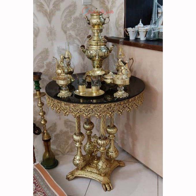 مشخصات، قیمت و خرید میز خاطره قطر 70، صفحه شیشه، جنس آلیاژ آلومینیوم با آبکاری برنز به قیمت تولیدی | هنرظریف