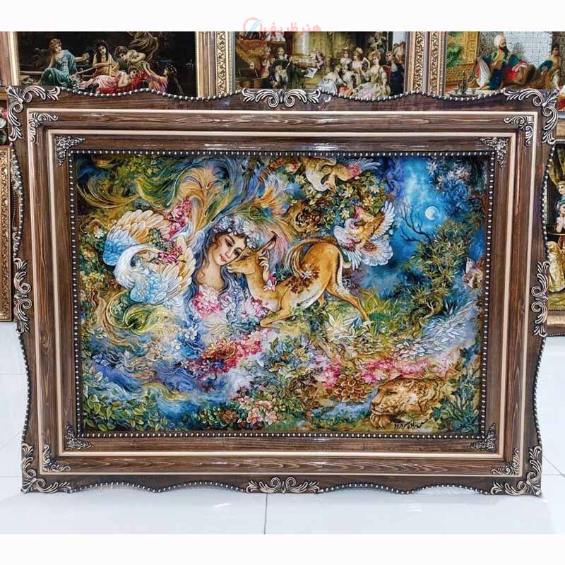 خرید، قیمت و مشخصات تابلو فرش دستبافت تبریز، طرح دایره هستی، چله ابریشم، رج 50 و برجسته کاری شده و مارک دار | هنرظریف