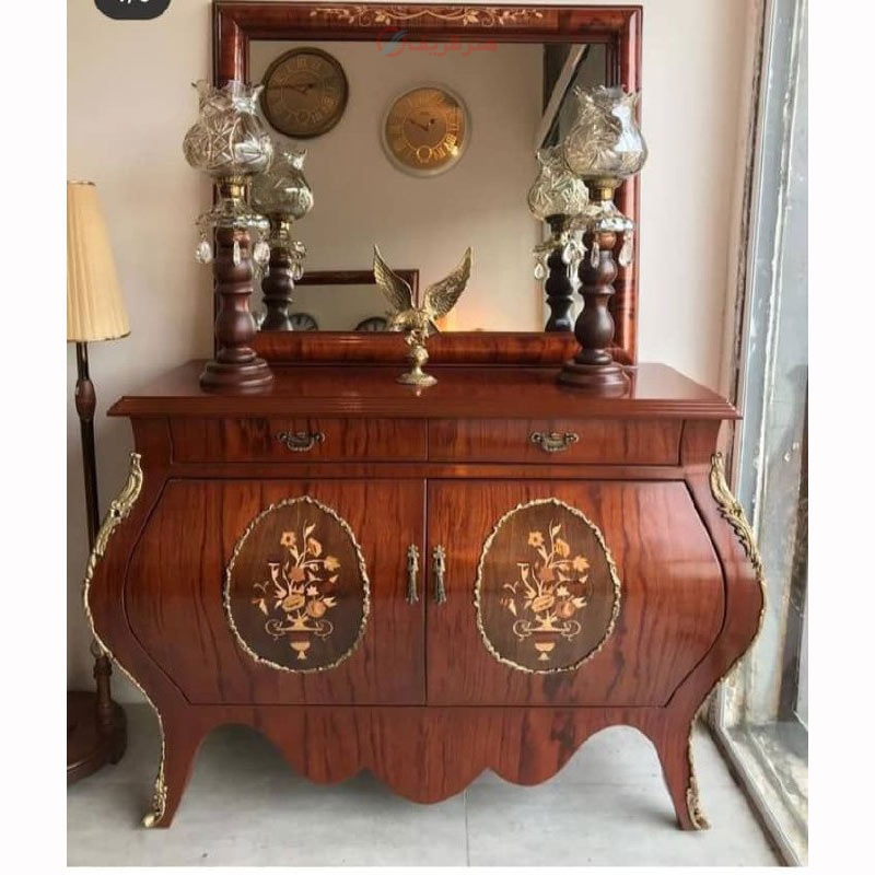 خرید، قیمت و مشخصات کنسول چوب روس روکش مازول ایتالیایی، برنز و برنج، آینه دار_ هنرظریف