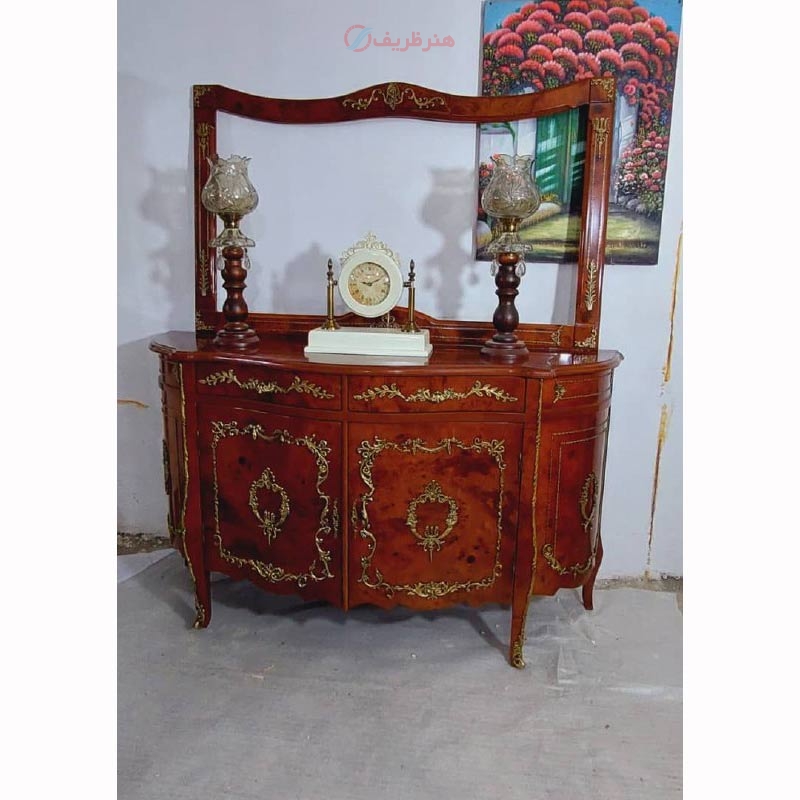 خرید، قیمت و مشخصات کنسول پایه شمشیری، چوب روس.برنز و برنج.روکش مازول ایتالیا_ هنرظریف