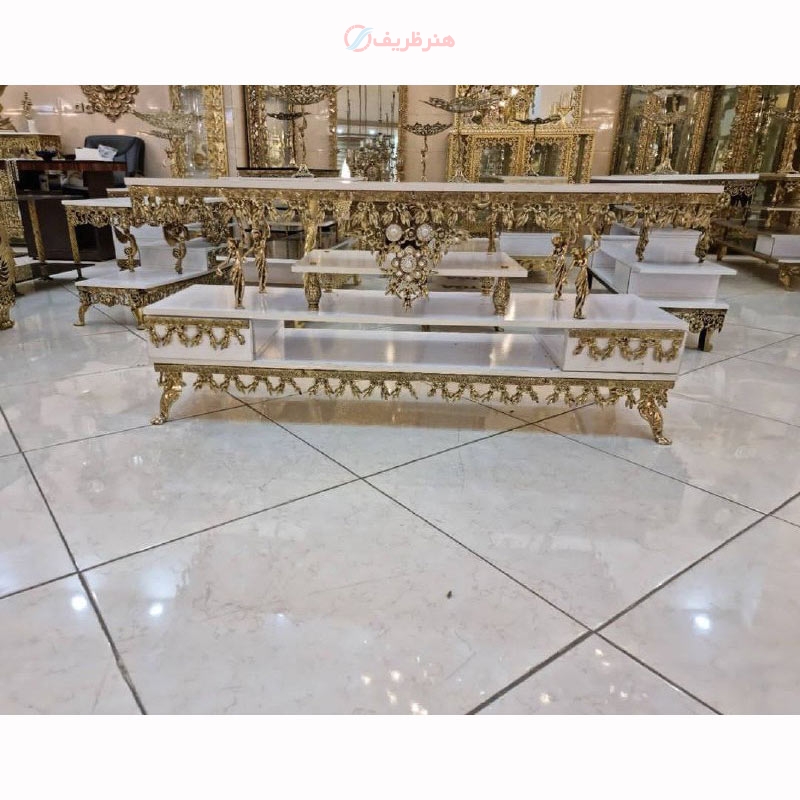 خرید، قیمت و مشخصات میز تلویزیون برنزی با ورق ضخیم، طراحی جدید_ هنرظریف