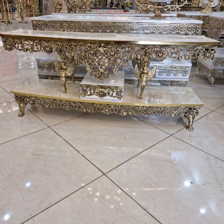 خرید، قیمت و مشخصات میز تلویزیون نیم گرد آلومینیومی روکش برنز، مدل گل سرخ، بسیار زیبا و شیک، آلومینیوم درجه 1 | هنرظریف