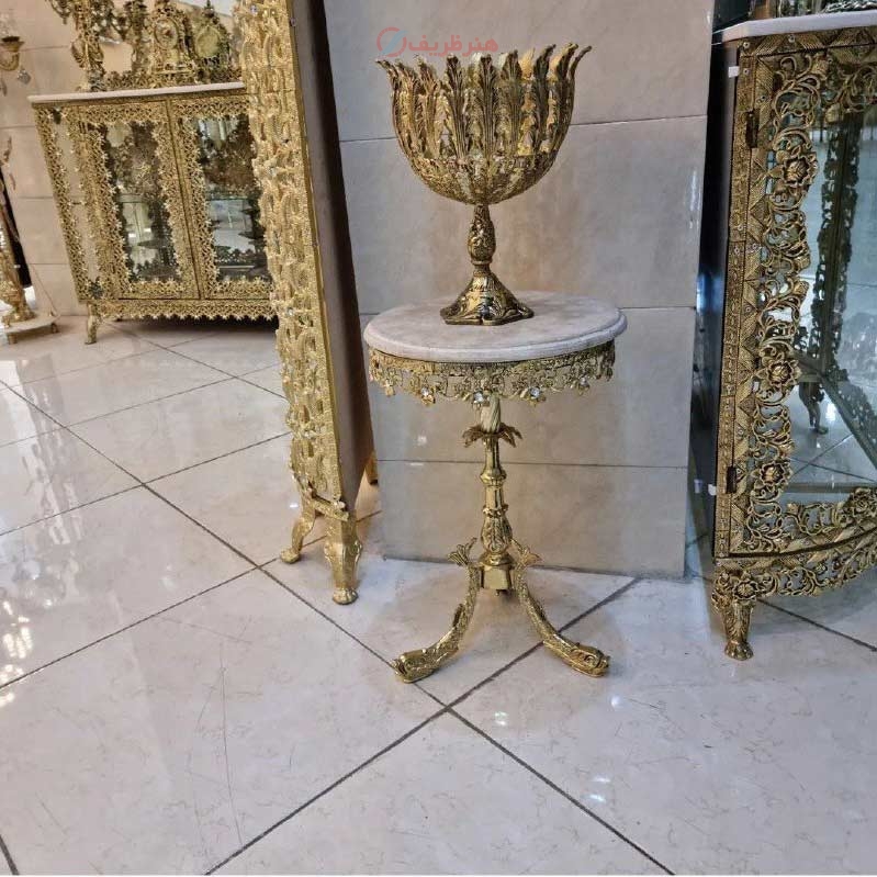 خرید، قیمت و مشخصات میز تلفن برنجی، مدل سه پایه ماهی، بسیار زیبا و شیک، برنج اصل، با ضمانت کیفیت کالا | هنرظریف