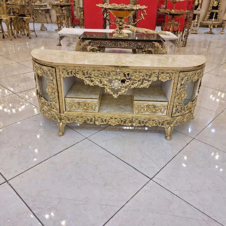 خرید، قیمت و مشخصات میز تلویزیون روکش برنز، آلومینیوم درجه 1، ورق ضخیم، بسیار زیبا و شیک، با ضمانت کیفیت | هنرظریف