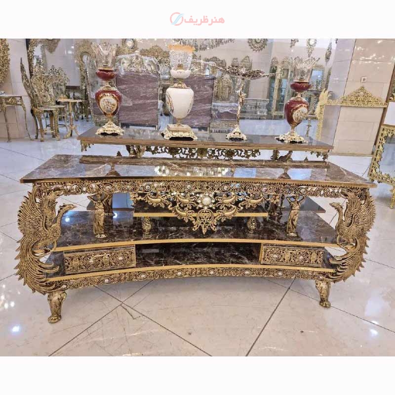 خرید، قیمت و مشخصات میز تلویزیون روکش برنز، آلومینیوم درجه 1، ورق ضخیم، بسیار زیبا و شیک، با ضمانت کیفیت | هنرظریف