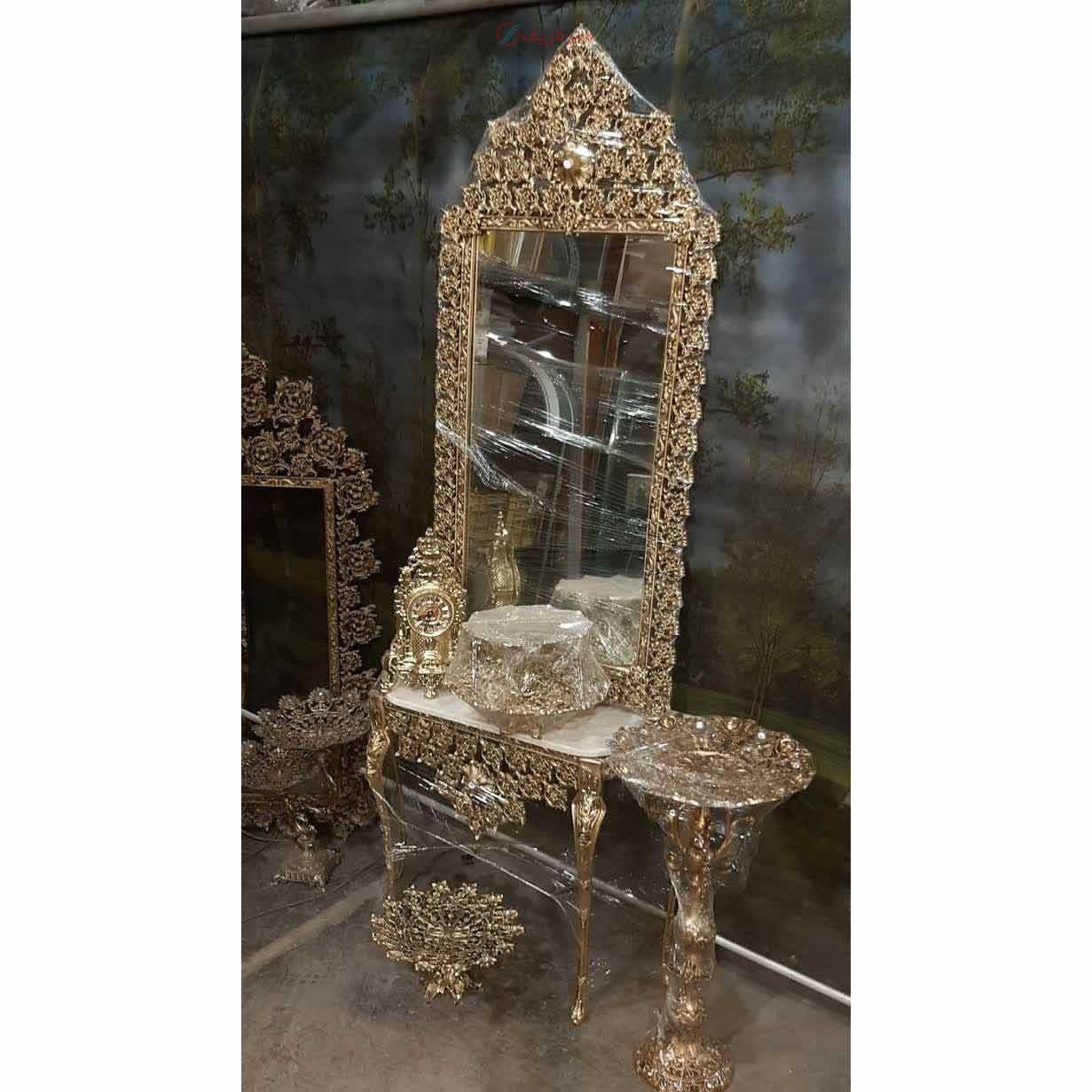 خرید، قیمت و مشخصات آینه کنسول روکش برنز ساخته شده از آلومینیم با ورق ضخیم و کیفیت بالا و رنگ ثابت | هنرظریف