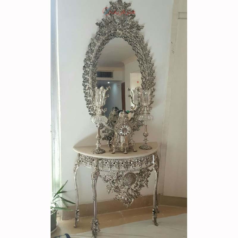 مشخصات کامل و قیمت آینه کنسول بیضی با روکش برنز با کیفیت درجه یک و رنگ ثابت محصول اصفهان | هنرظریف