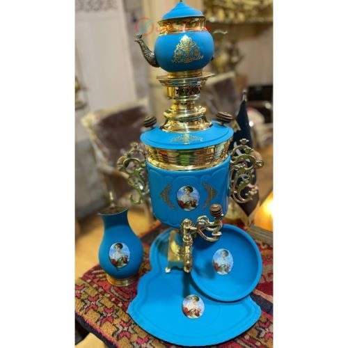 خرید آنلاین، سرویس سماور برنجی 6 لیتری نقاشی شده با کیفیت بالا، ورق ضخیم و رنگ ثابت | هنرظریف