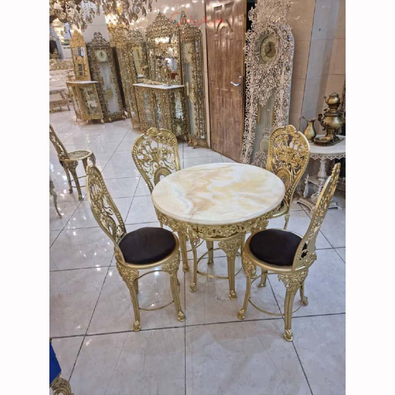 خرید، قیمت و مشخصات میز ناهارخوری ۴ نفره رنگ ثابت با کیفیت اعلا و روکش برنز و ورق ضخیم محصول اصفهان | هنرظریف