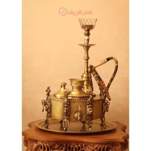 خرید، قیمت و مشخصات منقل سماوری زغالی هشت ضلعی برنجی با قلیان، با کیفیت درجه یک و جنس برنجی، زیر قیمت بازار | هنرظریف