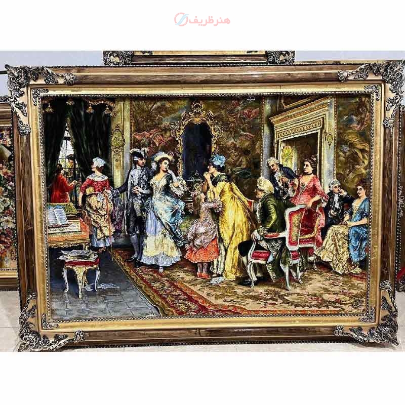 خرید تابلو فرش دستبافت، تابلو فرش دستبافت بدرقه کاترین چله ابریشم پر از ابریشم، 50 رج، زیر قیمت بازار | هنرظریف