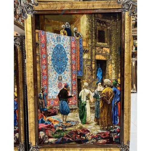 خرید تابلو فرش دستبافت، تابلو فرش دستبافت بازار قاهره، چله ابریشم 50 رج، زیر قیمت بازار | هنرظریف