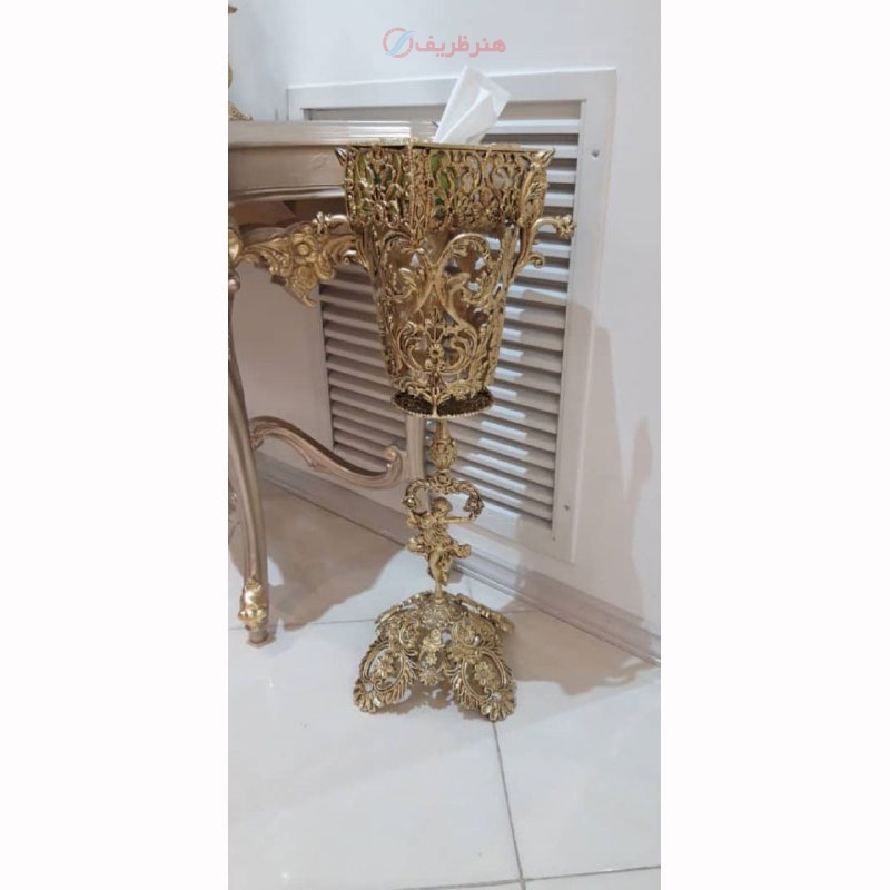 مشخصات کامل و قیمت سطل زباله و جادستمال مسیح، پایه برگی آبکاری برنز، زیر قیمت بازار - هنرظریف