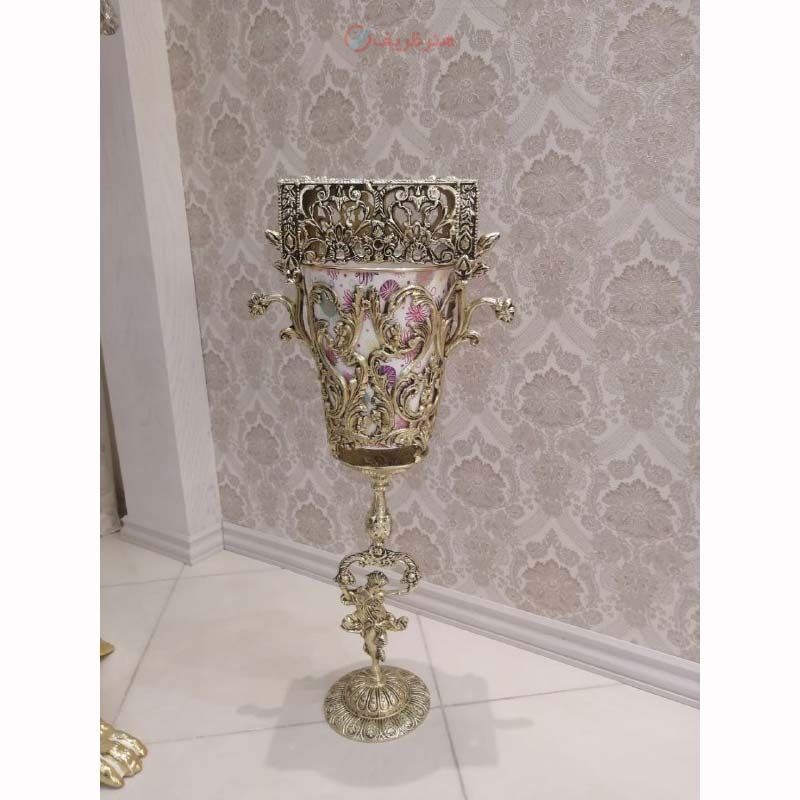 مشخصات کامل سطل زباله و جادستمال طرح بانو و مسیح، جنس آلیاژ آلومینیوم، آبکاری برنز، زیر قیمت بازار - هنرظریف