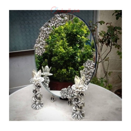 خرید آنلاین، سرویس آینه و شمعدان نقره ای، مناسب برای سفره هفت سین و مراسم عقد، به قیمت تولیدی | هنرظریف