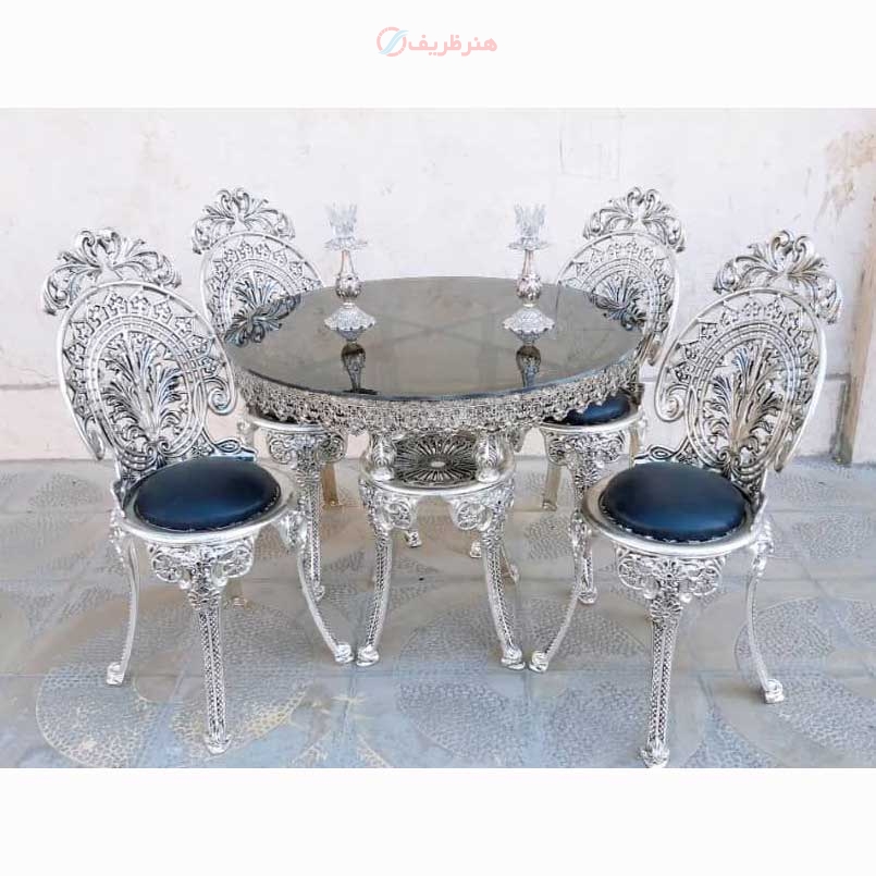 میز ناهارخوری 4 نفره، جنس آلیاژ آلومینیوم، آبکاری نقره ای، با گارانتی رنگ
