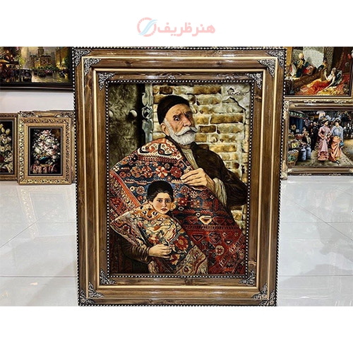 خرید تابلو فرش دستبافت، تابلو فرش پیرمرد و پسربچه فرش فروش،زیر قیمت بازار، محصول تبریز  | هنرظریف