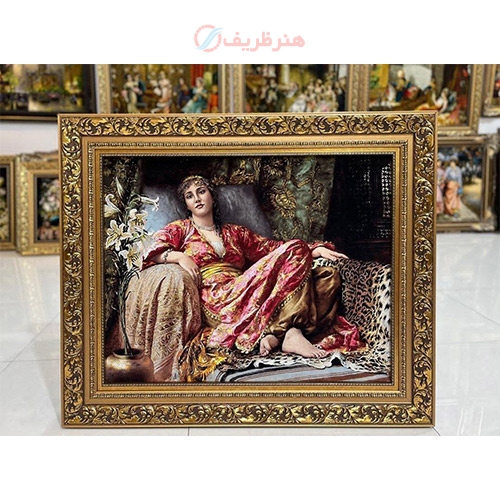 خرید تابلو فرش دستبافت، تابلو فرش دستبافت لیلا چله ابریشم پر از ابریشم 50 رج، زیر قیمت بازار | هنرظریف