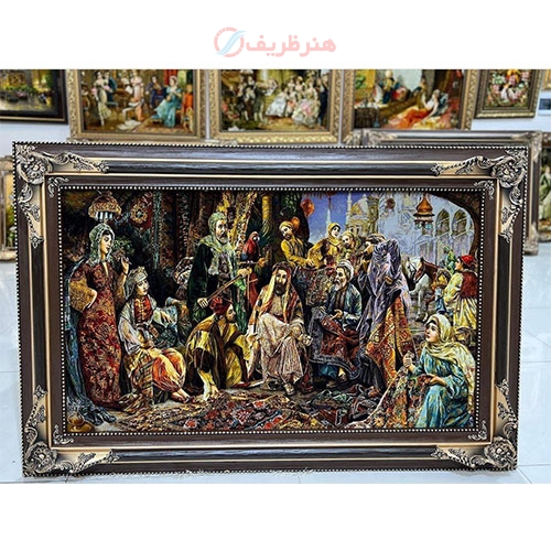 خرید تابلو فرش دستبافت، تابلو فرش دستبافت تاجر فرش چله ابریشم پر از ابریشم، زیر قیمت بازار، محصول تبریز | هنرظریف
