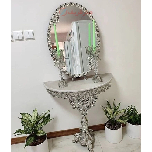 خرید آنلاین، ست کامل آینه و شمعدان و میز کنسول آلیاژ با طراحی زیبا مناسب برای استفاده در منزل | هنرظریف