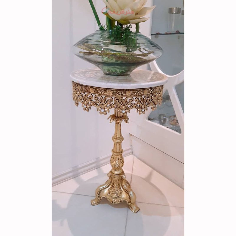 خرید، قیمت و مشخصات میز تلفن تک پایه، قطر 40 از جنس آلیاژ آلومینیوم با آبکاری برنز - هنرظریف