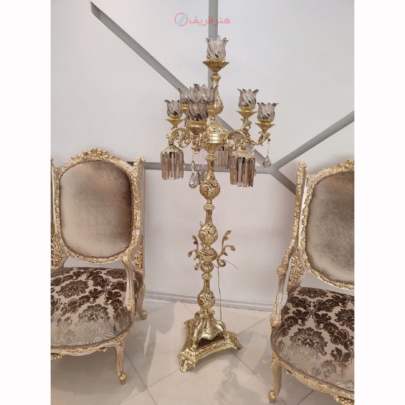 خرید، قیمت و مشخصات آباژور 6 شاخه لاله برگدون جنس آلیاژ آلومینیوم آبکاری برنج- هنرظریف