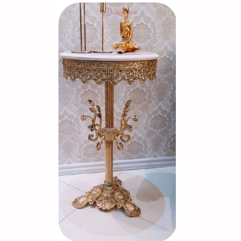 خرید، قیمت و مشخصات کامل میز تلفن سه رخ شاخکی، جنس آلیاژ آلومینیوم با آبکاری برنز - هنرظریف