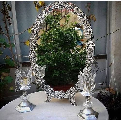 خرید آنلاین، سرویس آیینه و شمعدان عقد، گل آفتابگردان نقره ای، باضمانت، زیر قیمت بازار | هنرظریف