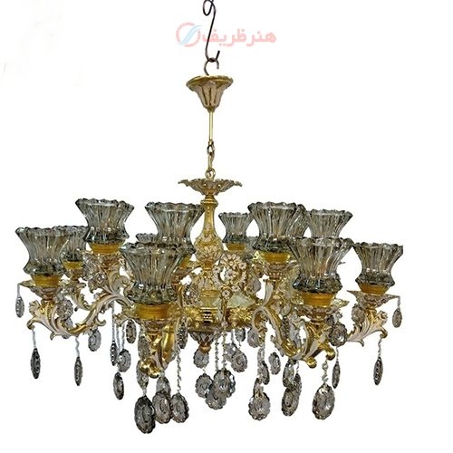 خرید، قیمت و مشخصات، لوستر آرامیس بزرگ سفید طلایی، آبکاری درجه 1 و رنگ ثابت و تماشایی، زیر قیمت بازار | هنرظریف