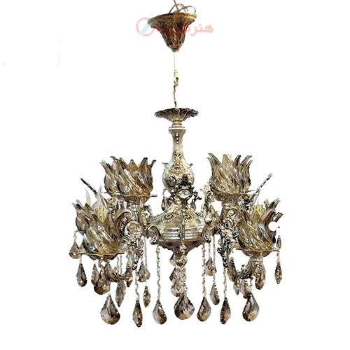 خرید آنلاین، لوستر دوگل کوچک 5 شاخه نقره ای، با کیفیت عالی و ماندگار، زیر قیمت بازار | هنرظریف