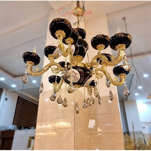 خرید، قیمت و مشخصات لوستر برنزی 6 شاخه شاخه دایکاست، ترکیب با سرامیک با کیفیت | هنرظریف