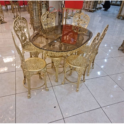 خرید، قیمت و مشخصات میز ناهار خوری 6 نفره روکش برنز، بسیار زیبا و بادوام و محکم | هنرظریف