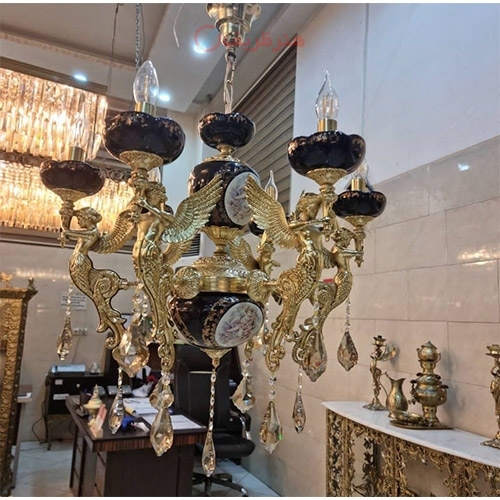 خرید، قیمت و مشخصات لوستر 6 شاخه برنز ترکیب برنز و سرامیک، زیر قیمت بازار، کیفیت درجه یک | هنرظریف