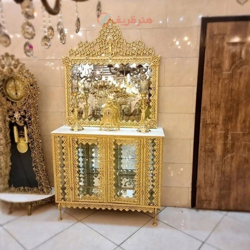 خرید، قیمت و مشخصات سرویس آینه وکنسول به همراه شمعدان و ساعت با رنگ ثابت زیر قیمت بازار | هنرظریف