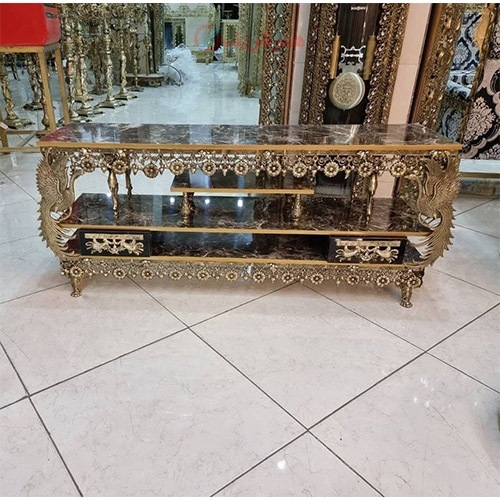 خرید، قیمت و مشخصات میز تلویزیون طاووسی برنزی، مدل آفتابگردان، با رویه ام دی اف، شیک و بادوام | هنرظریف