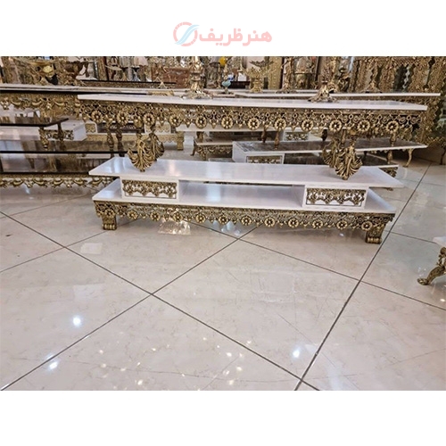 خرید، قیمت و مشخصات میز تلویزیون آلومینیومی، بسیار زیبا و شیک با کیفیت و رنگ ثابت با مناسب ترین قیمت| هنرظریف