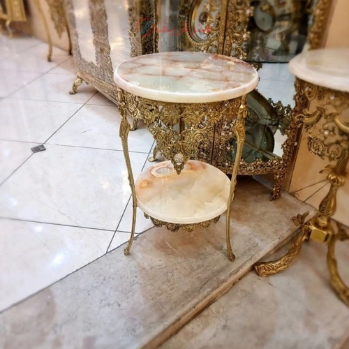 خرید، قیمت و مشخصات میز تلفن دو طبقه برنزی، مدل جدید گل رز، فوق العاده با کیفیت با ضمانت ماندگاری رنگ - هنرظریف